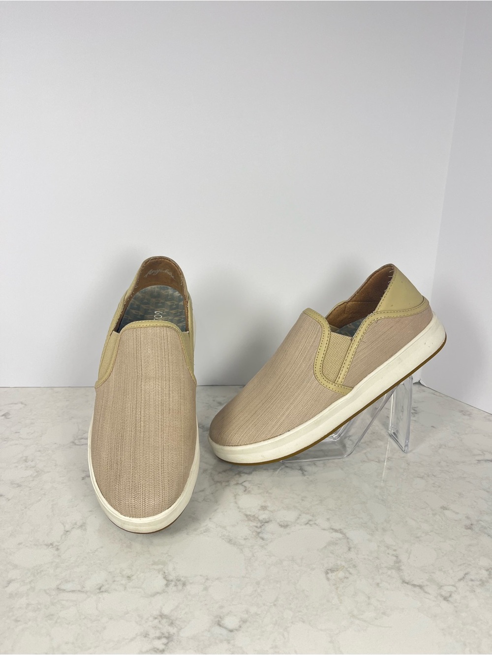 OluKai Women's Slip-On Loafers in Beige and Tan
